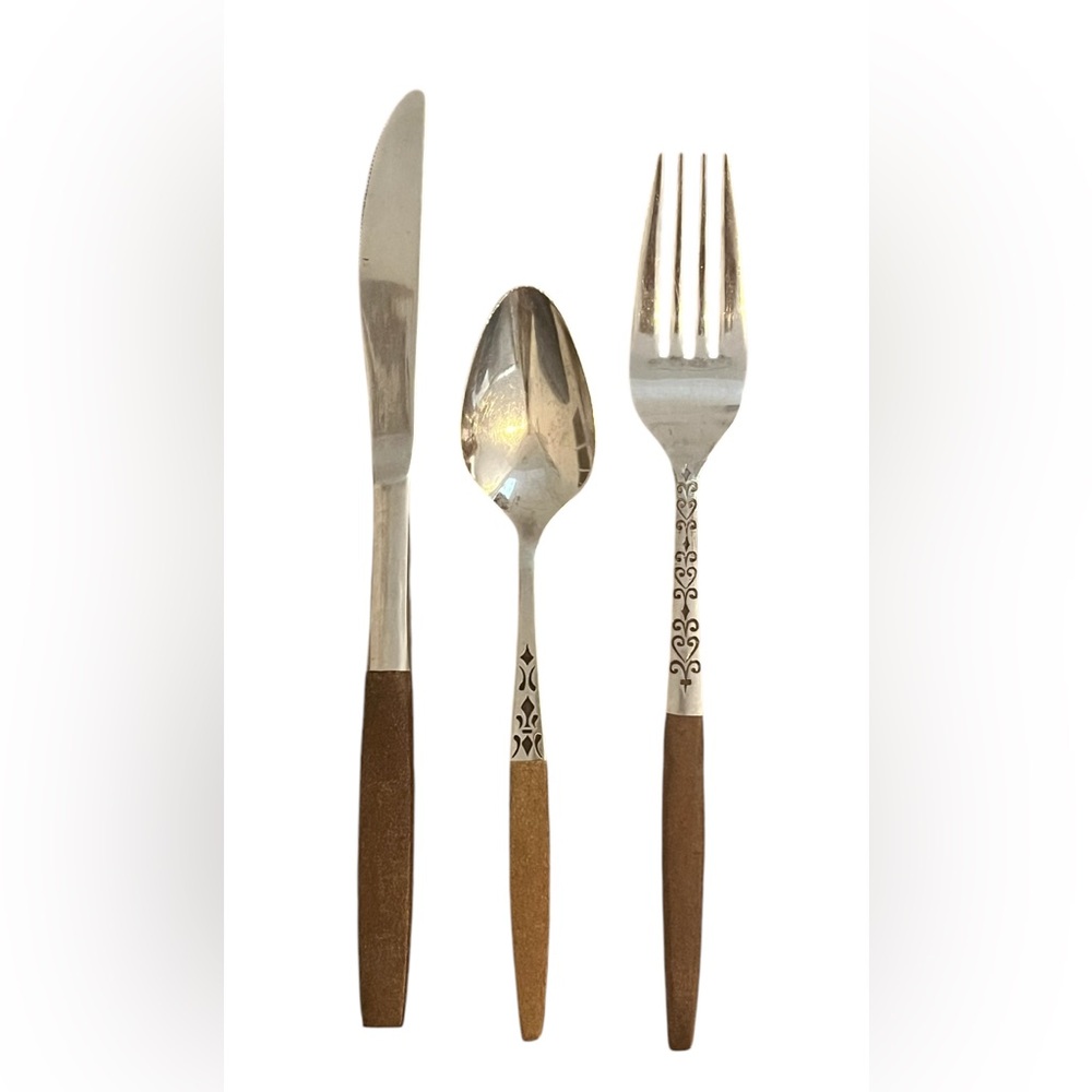 Vintage MCM  wood handle Japan stainless steel Flatwear  (3 pcs)